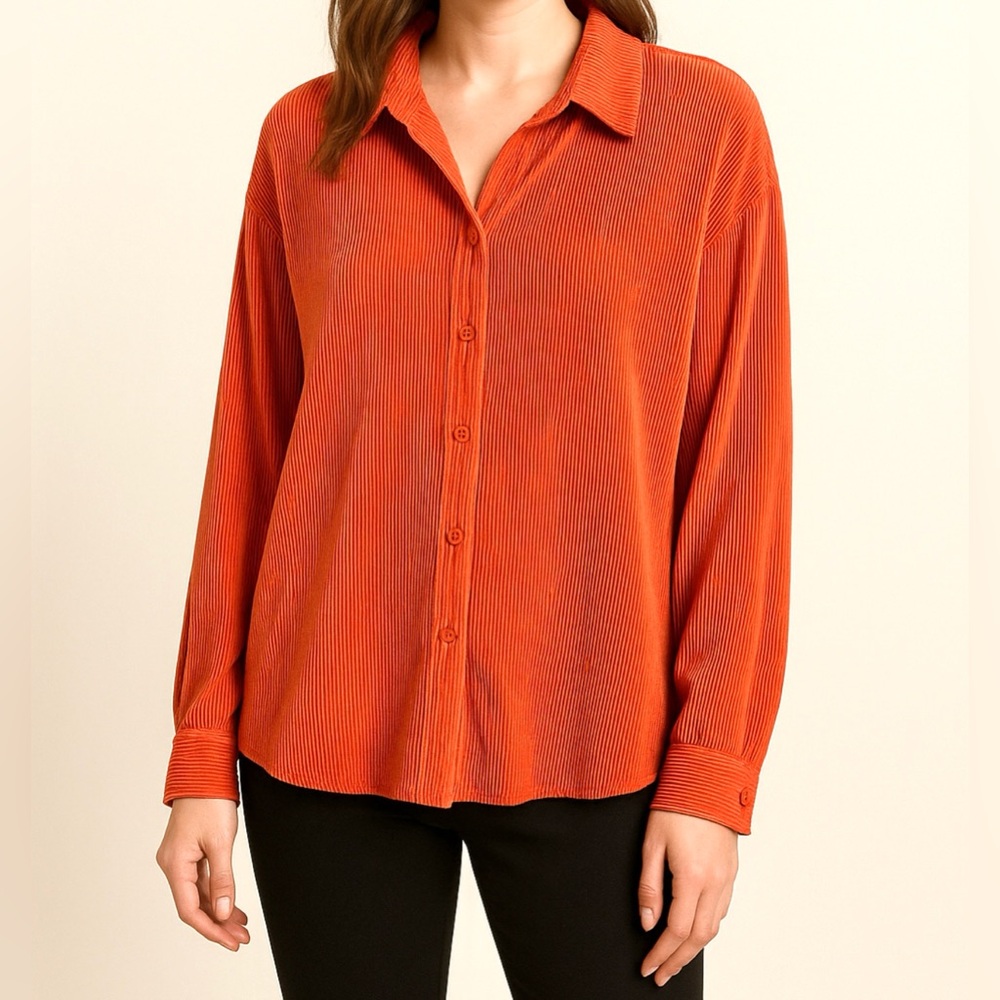 FOREVER 21 PLEATED ORANGE TIGERLILY BLOUSE SIZE LARGE NWT